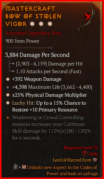 MASTERCRAFT BOW OF STOLEN VIGOR#133499