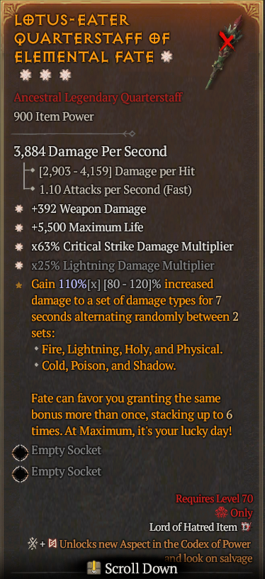Lotus-eater Quarterstaff Of Elemental Fate#922085